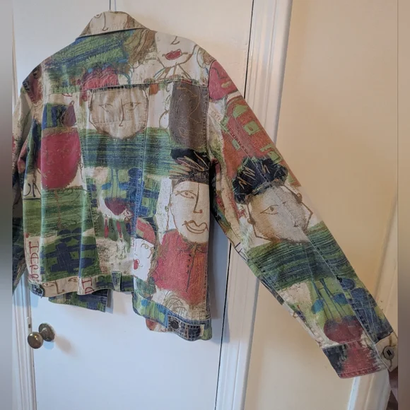 VTG 90s Chico's Utility Graffiti Cotton Jacket - Picture 13 of 14